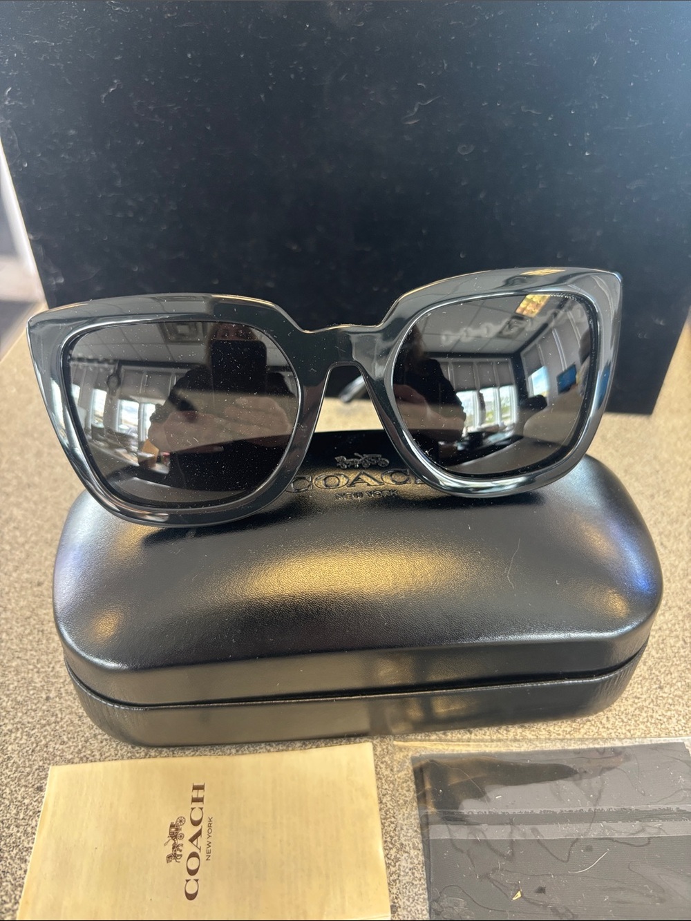 Coach Black Sunglasses with Silver Chain-Style Temples